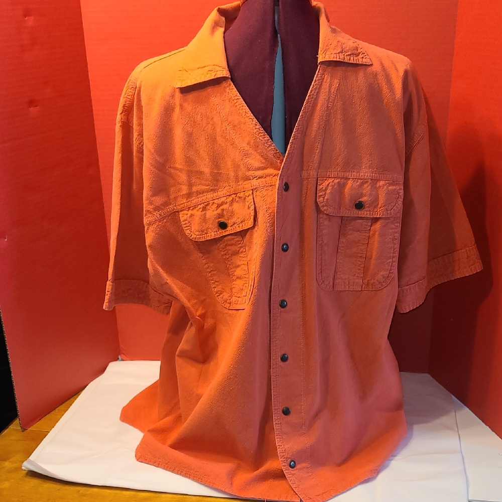 Vintage 90's EZZE WEAR snap Down 100% Cotton Blouse ORANGE SIZE L